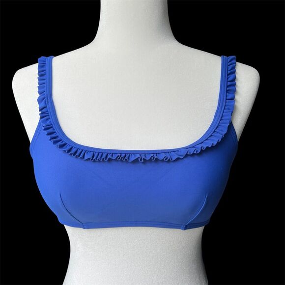 Tommy Hilfiger Swim sz M Medium Ruffle Balconette Removeable cups Blue - Picture 1 of 9
